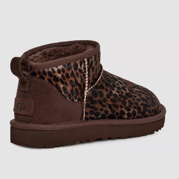 UGG Classic Ultra Mini Caspian Burnt Cedar Leopard Cheetah Animal Calf Hair 8 - Picture 3 of 14